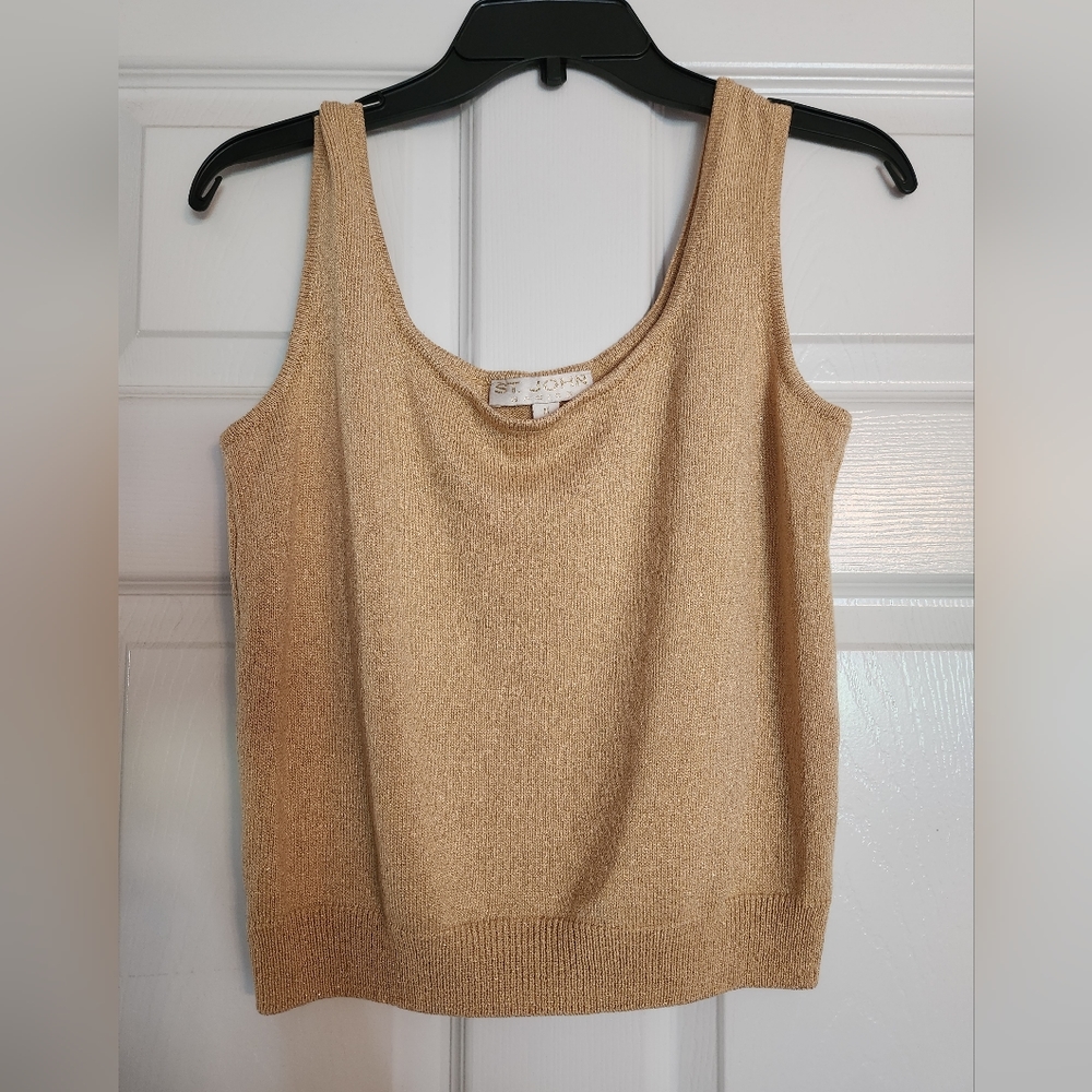 St. John Basics Gold Metallic Sleeveless Knit Shell